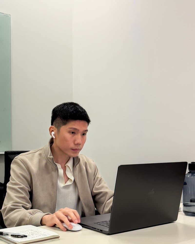 Gary Ong, Founder of Water — working at laptop